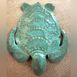 Artisan Handcrafted Verdigris Copper Turtle Punched Metal Sculpture Figure OOAK